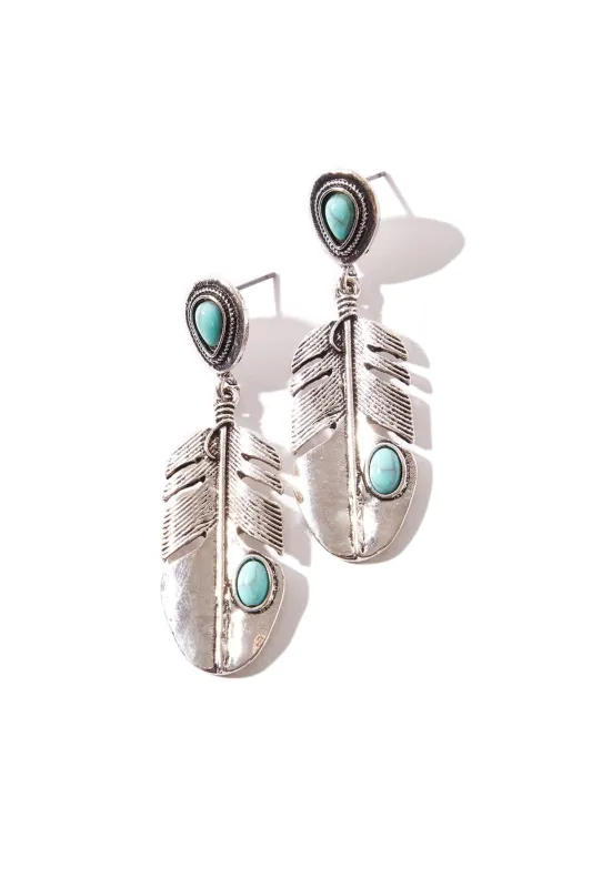 Turquoise Feather Earrings sold by YMI