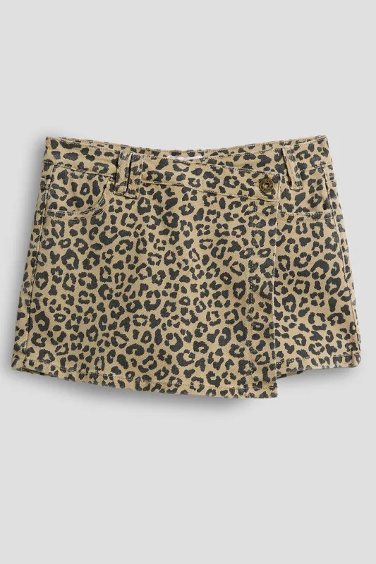Girls Assymetrical Animal Print Denim Skort sold by YMI