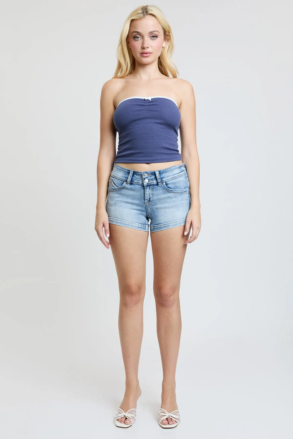 Women’s WannaBettaButt 2 Button Denim Shorts sold by YMI