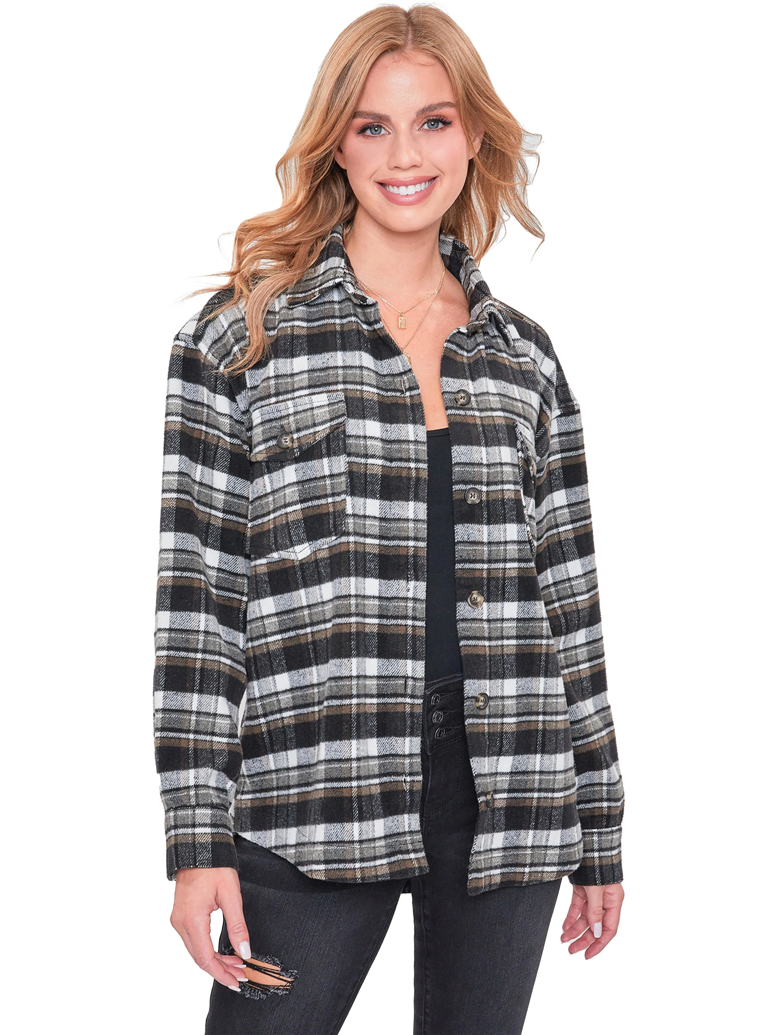 Women's Oversized Plaid Flannel Shacket sold by YMI product image thumbnail 2