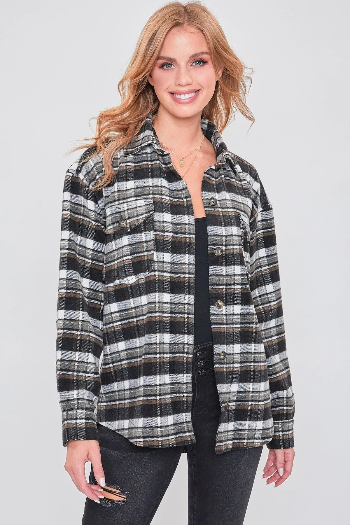 Women's Oversized Plaid Flannel Shacket sold by YMI