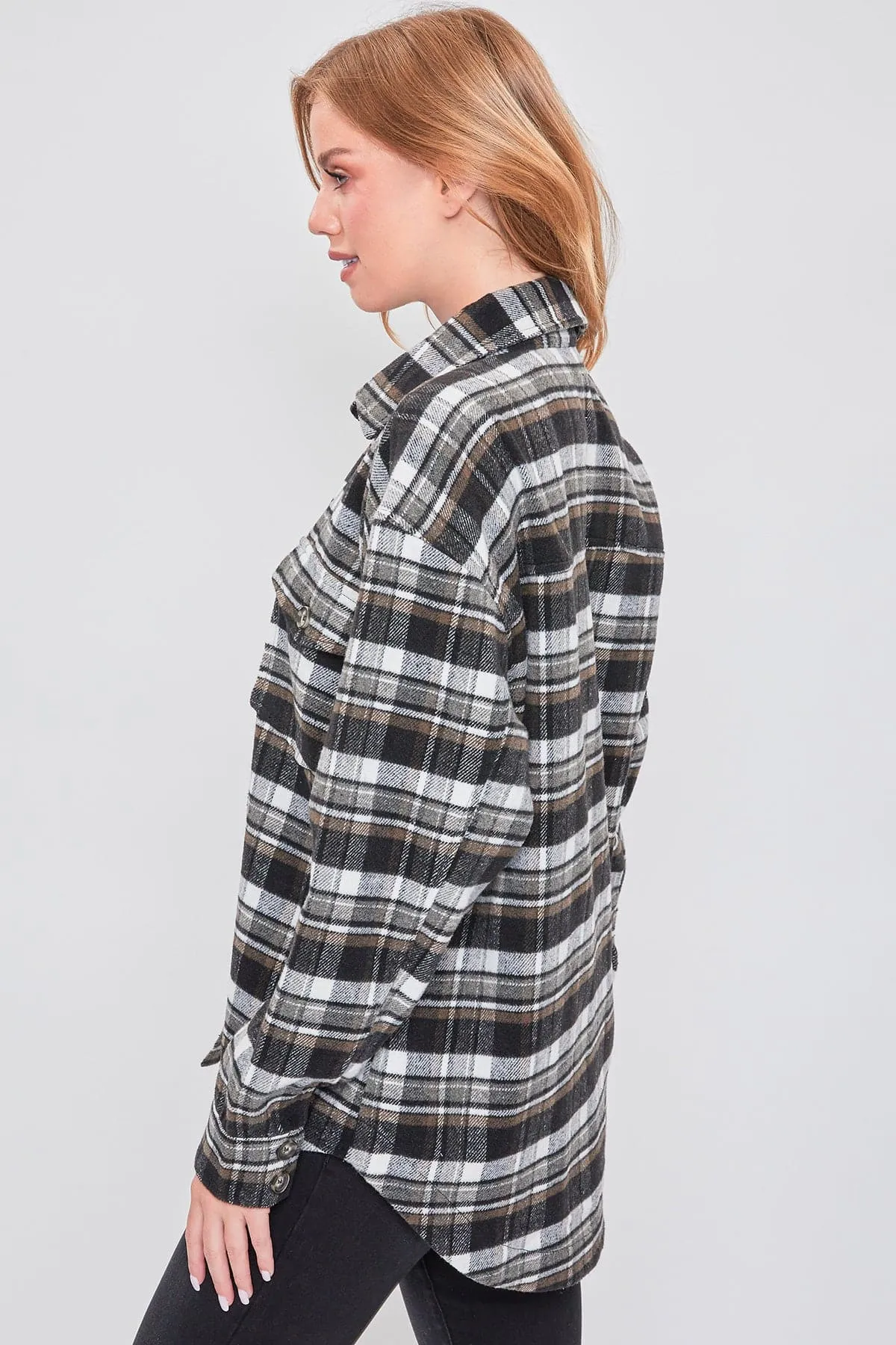 Women's Oversized Plaid Flannel Shacket sold by YMI product image thumbnail 3