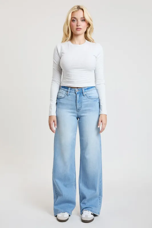 Women's Super Soft High Rise Wide Leg Jeans sold by YMI