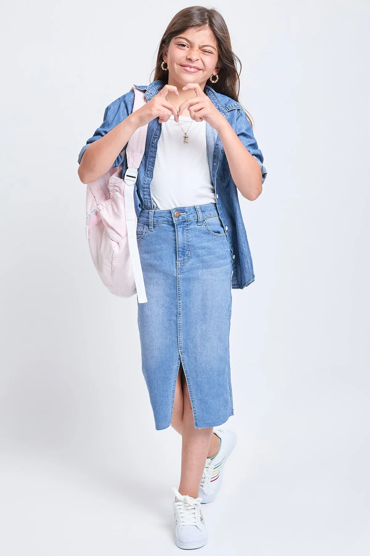 Girls Midi Denim Skirt sold by YMI