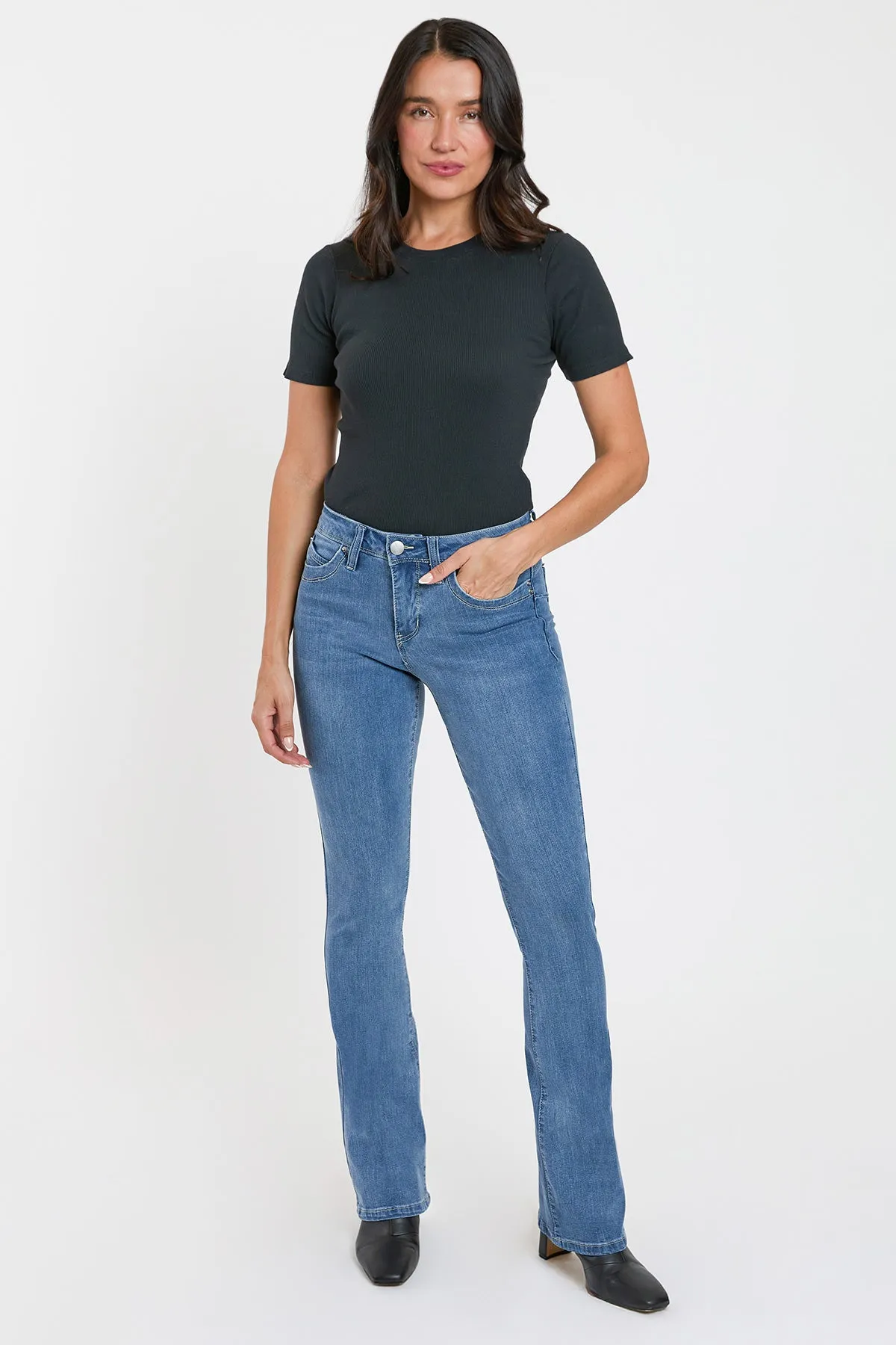 Women's High Rise Curve Confidence Bootcut Jeans sold by YMI
