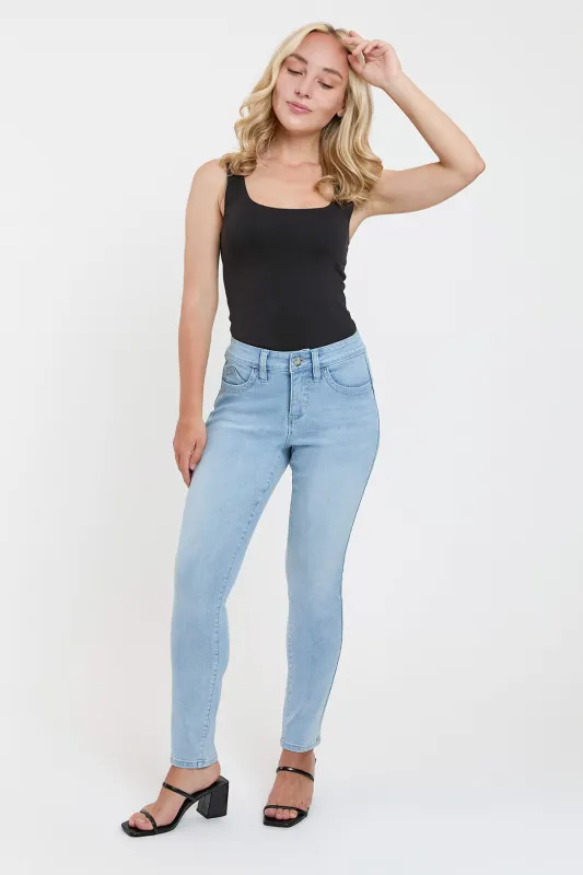 Women's Petite Curve Confidence WannaBettaButt Mid Rise Skinny sold by YMI