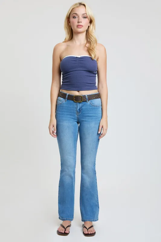 Women's Mid Rise Belted Bootcut Jeans sold by YMI