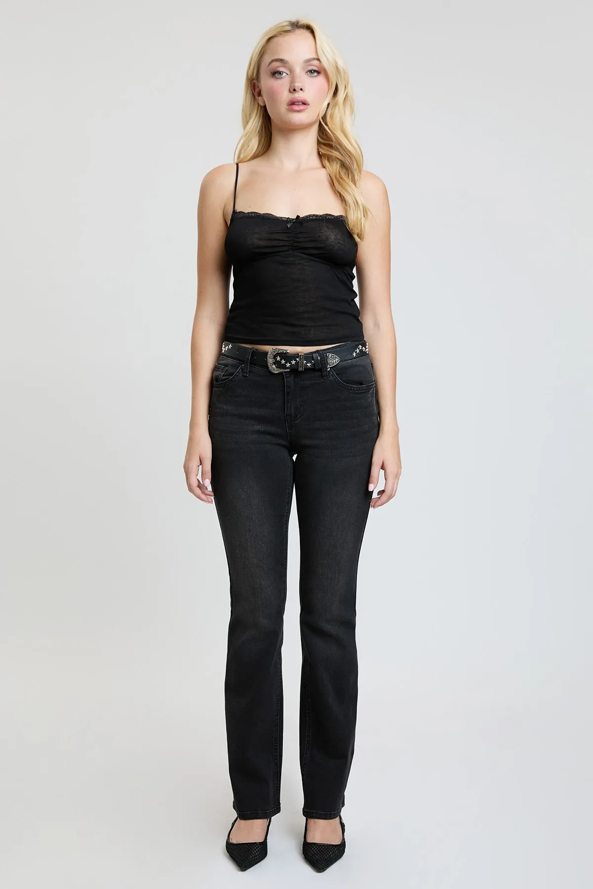 Women's Mid Rise Belted Bootcut Jeans sold by YMI product image thumbnail 5