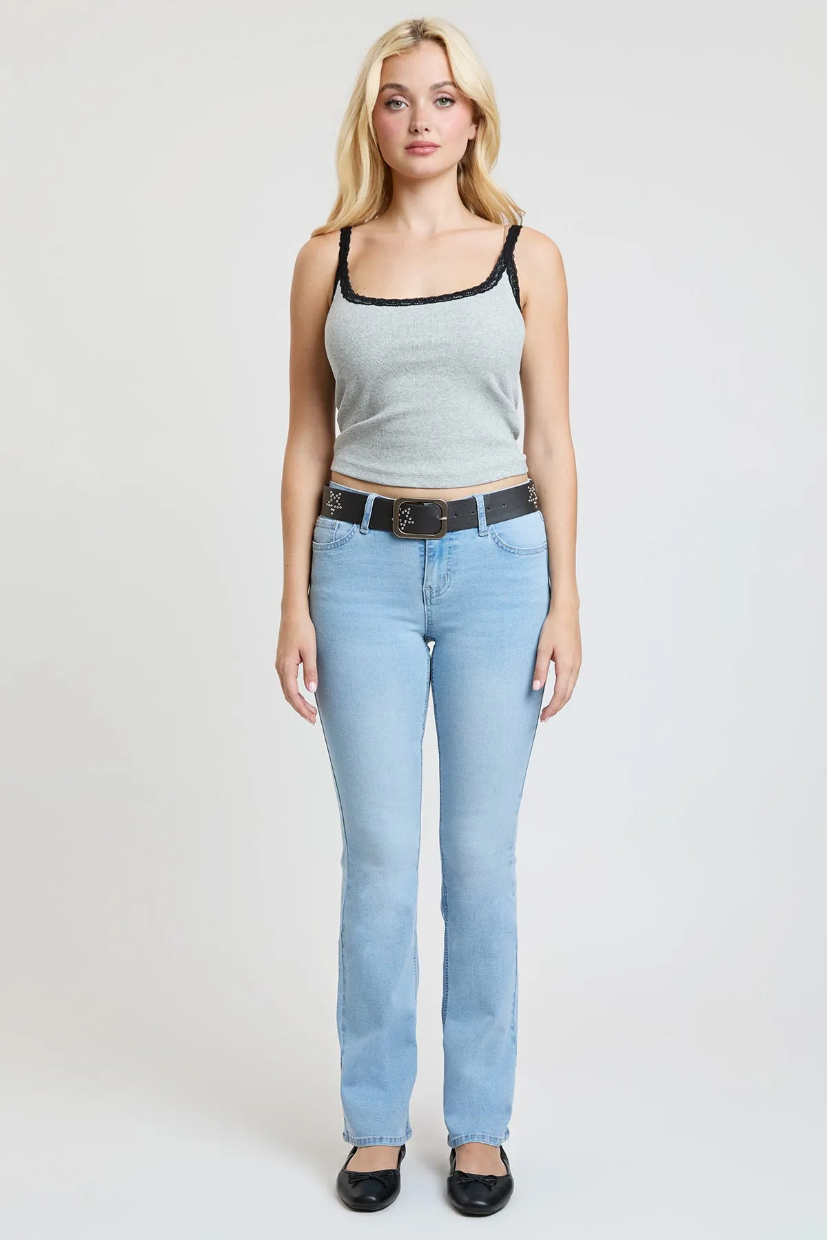 Women's Mid Rise Belted Bootcut Jeans sold by YMI