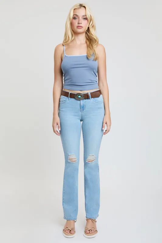 Women's Mid Rise Belted Bootcut Jeans sold by YMI