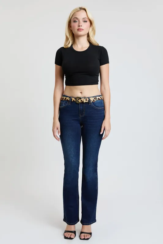 Women's Mid Rise Belted Bootcut Jeans sold by YMI