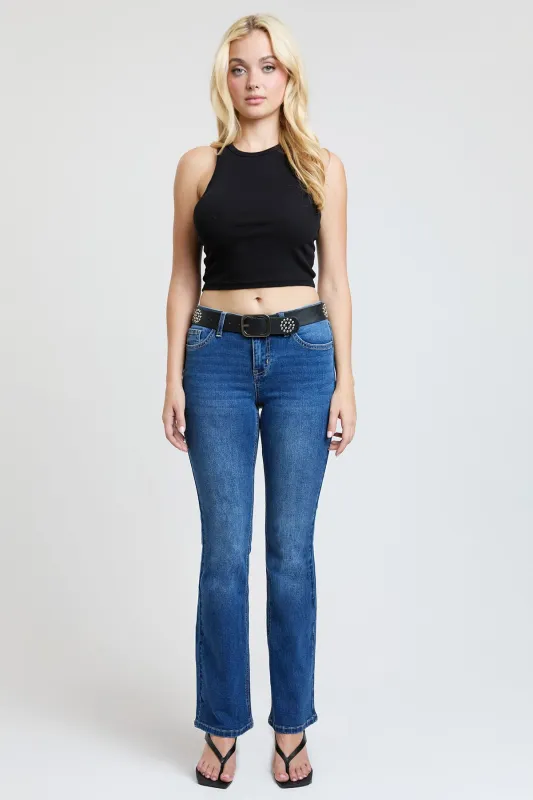 Women's Mid Rise Belted Bootcut Jeans sold by YMI