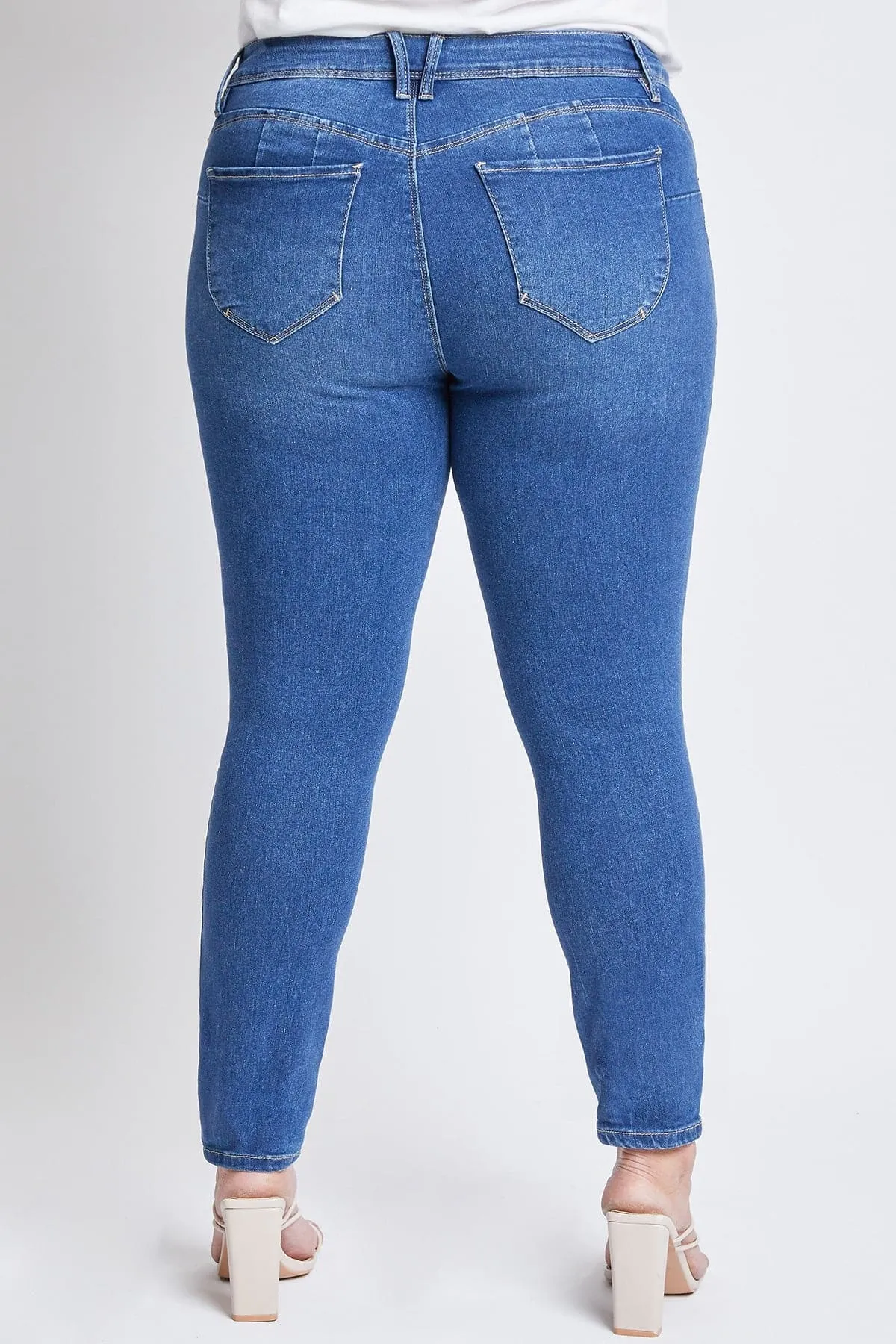 Women's Plus Size WannaBettaButt High Rise 1 Button Skinny Jean With Regular Hem sold by YMI product image thumbnail 4