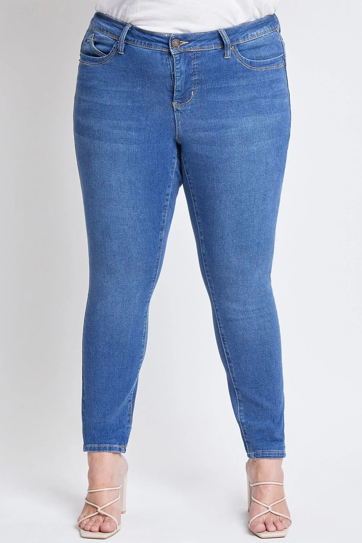 Women's Plus Size WannaBettaButt High Rise 1 Button Skinny Jean With Regular Hem sold by YMI product image thumbnail 2