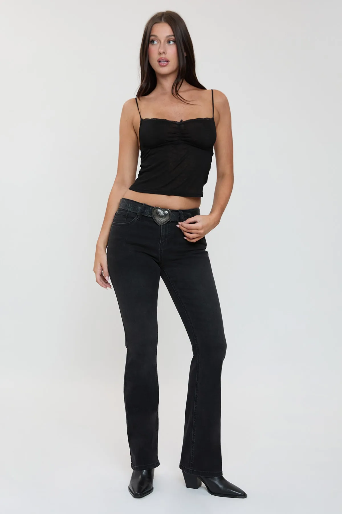 Women's Jessie Belted Bootcut Jeans sold by YMI