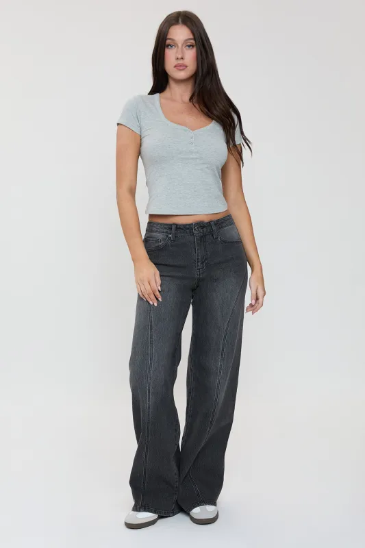 Women's Luxe Bella Seam Detail Wide Leg Jeans made by YMI