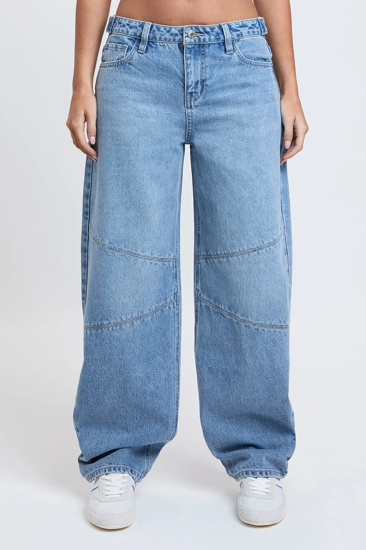 Women's Moto Relaxed Rise Baggy Barrel Jeans with Seam Detail sold by YMI product image thumbnail 2
