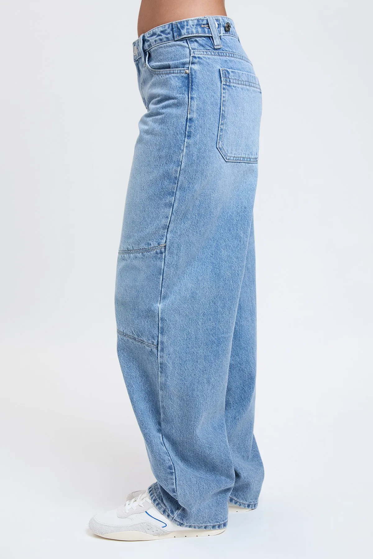 Women's Moto Relaxed Rise Baggy Barrel Jeans with Seam Detail sold by YMI product image thumbnail 3