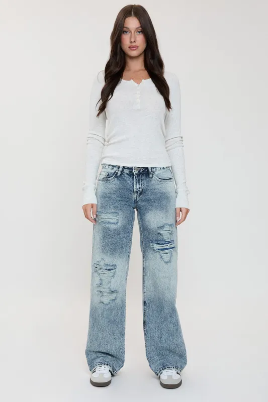 Women's Low Rise Wide Leg Rigid Jeans sold by YMI
