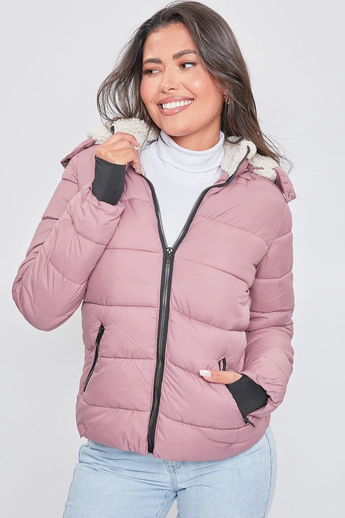 Jacket Puffer With Sherpa Fur Hoodie sold by YMI