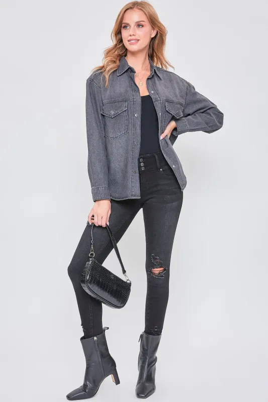 Women's Long Sleeve Denim Oversized Shacket sold by YMI