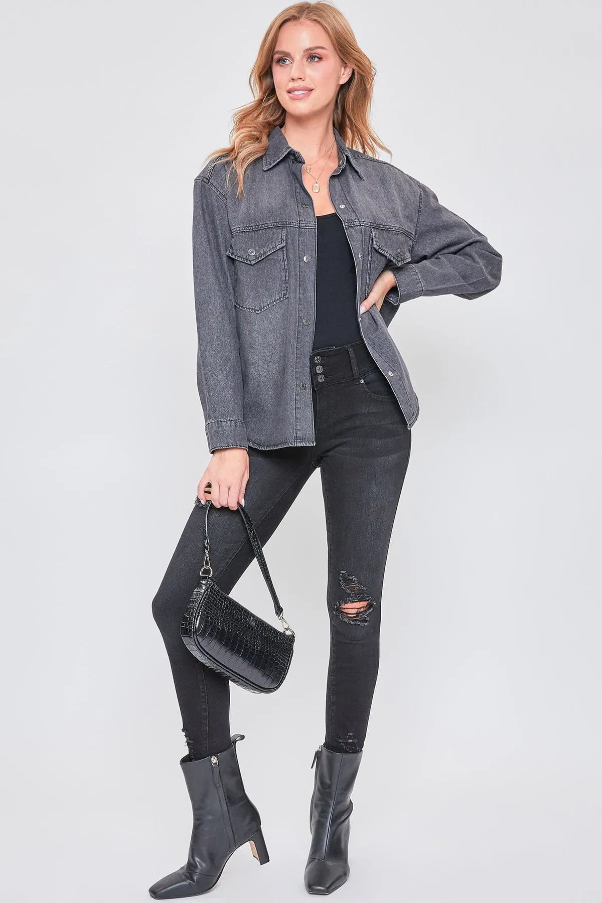 Women's Long Sleeve Denim Oversized Shacket sold by YMI