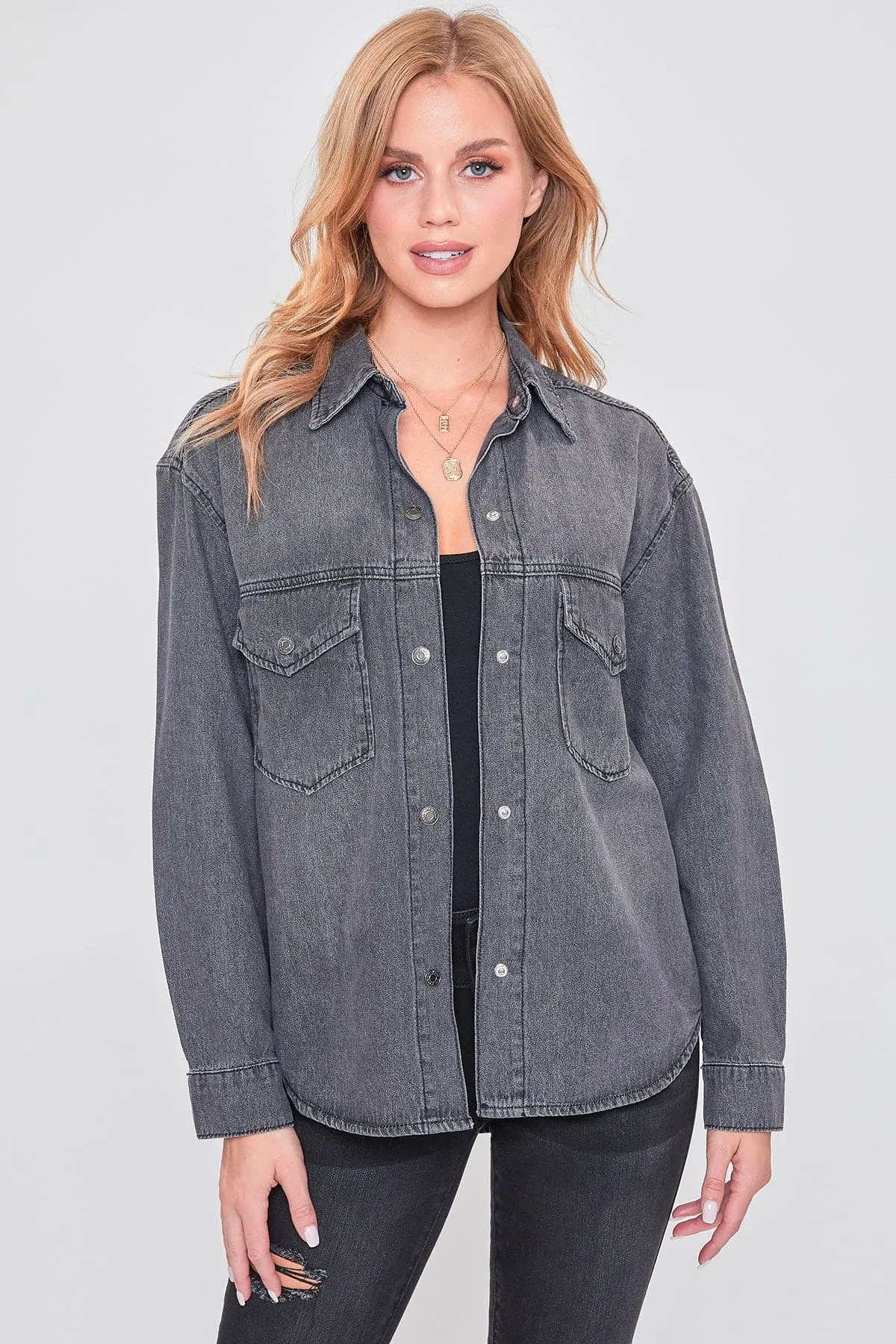 Women's Long Sleeve Denim Oversized Shacket sold by YMI product image thumbnail 2