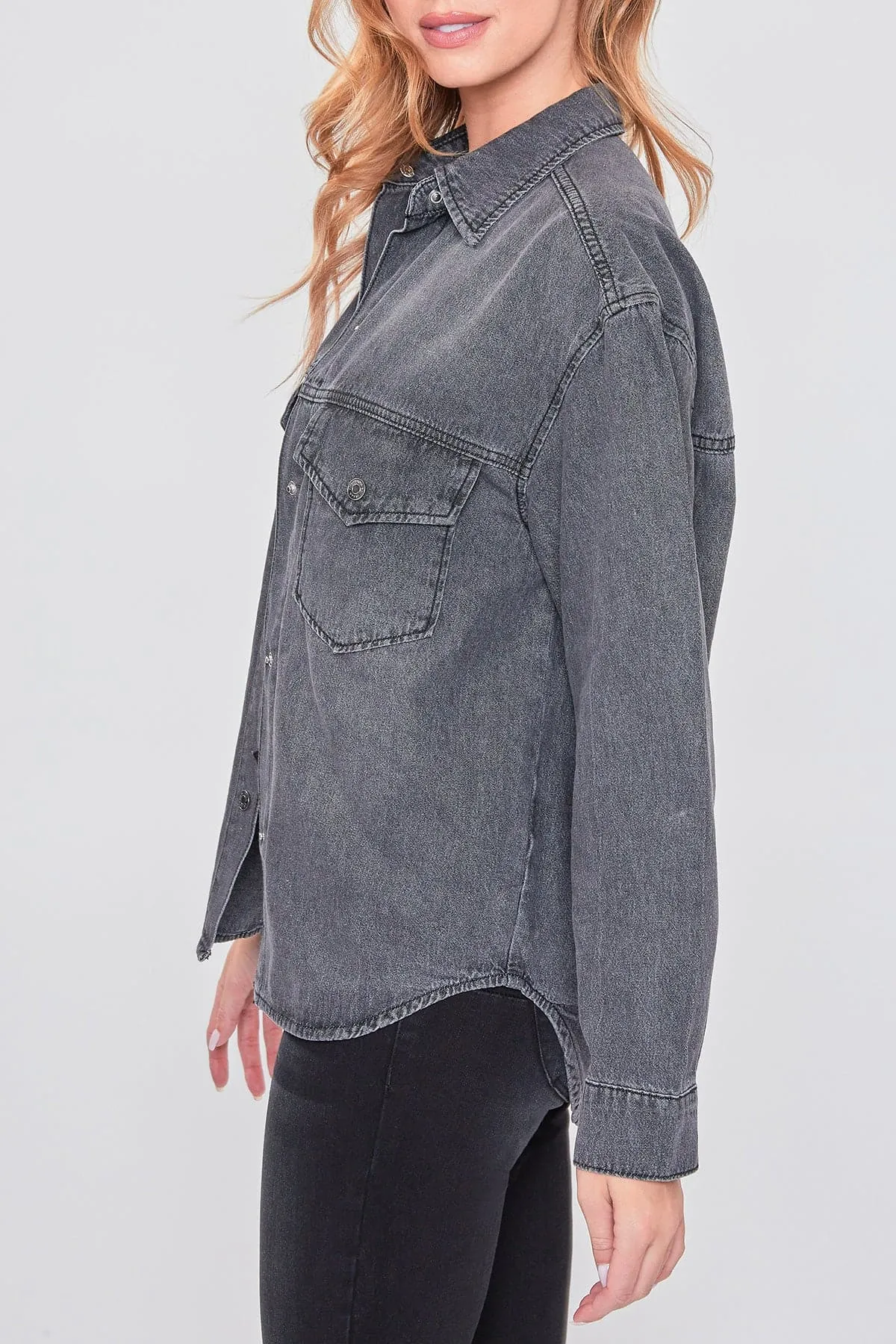 Women's Long Sleeve Denim Oversized Shacket sold by YMI product image thumbnail 4