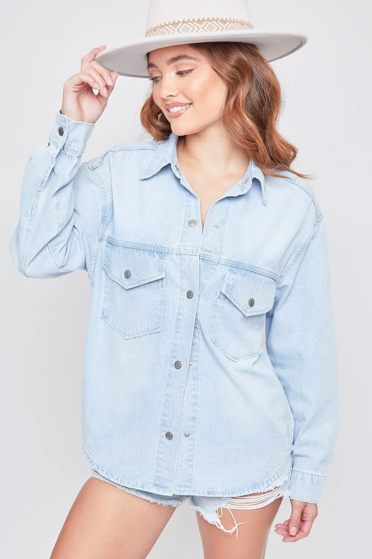 Women's Long Sleeve Denim Oversized Shacket sold by YMI product image thumbnail 5