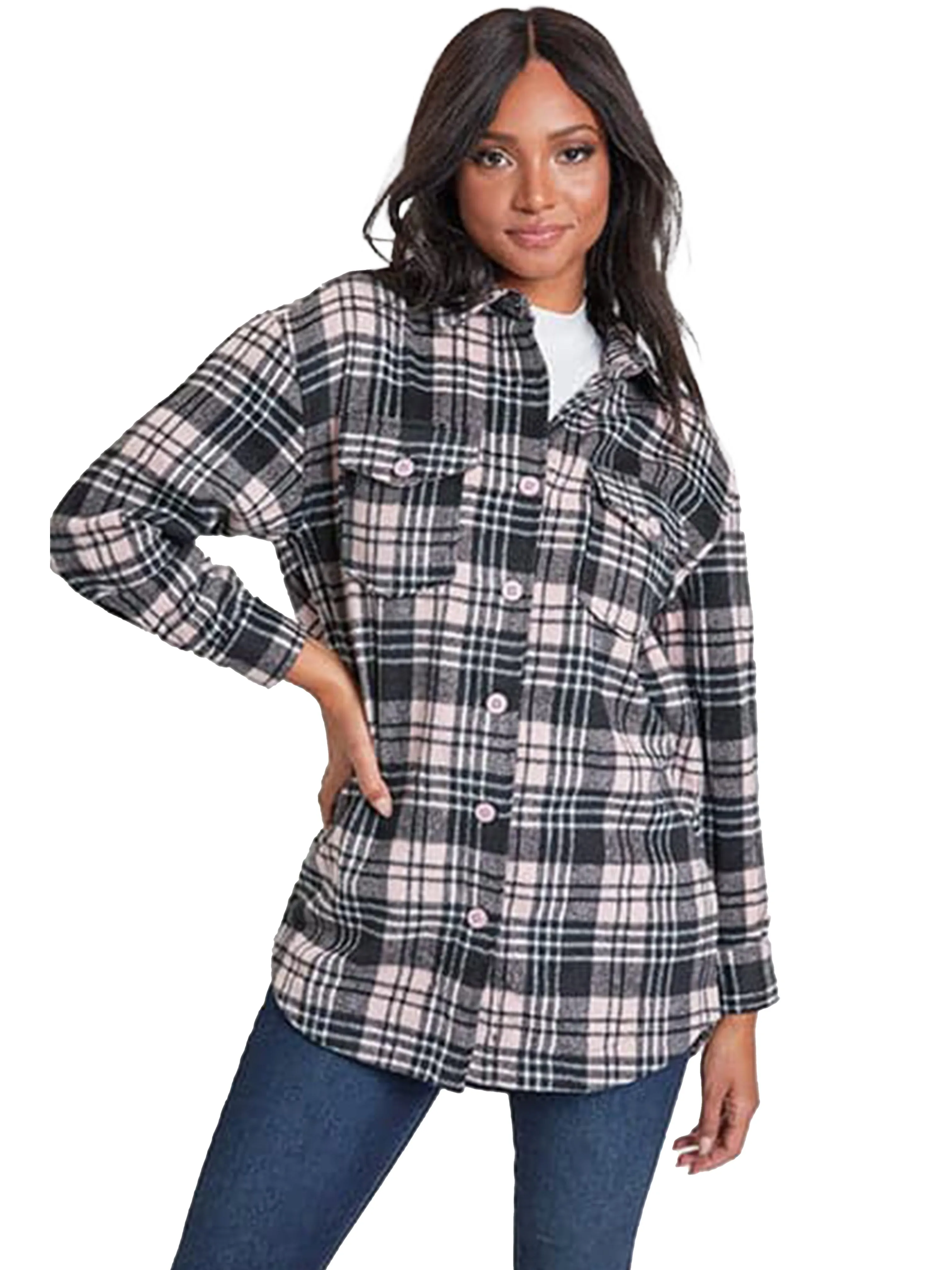 Women's Long Sleeve Plaid Oversized Shacket sold by YMI product image thumbnail 4