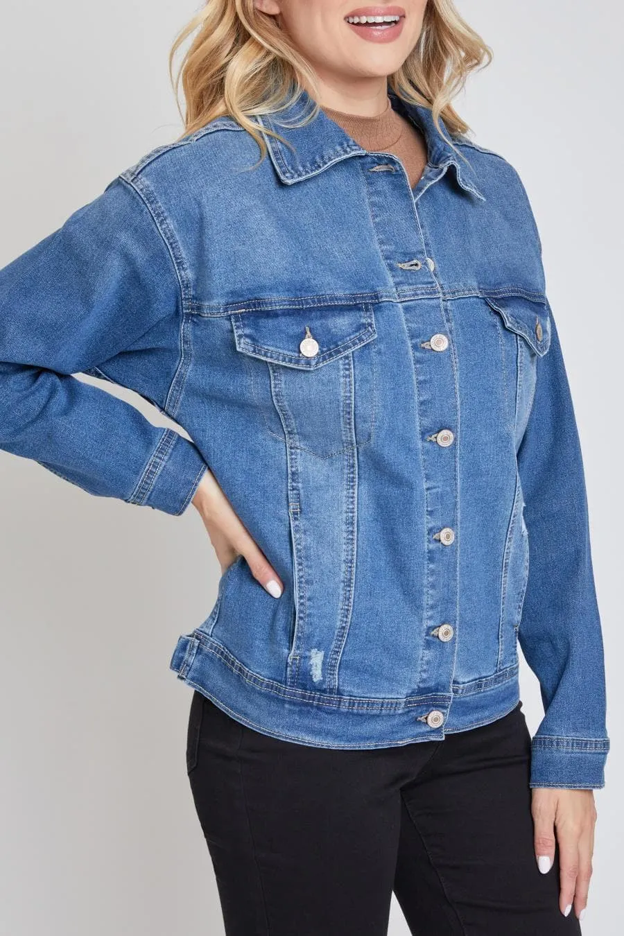 Women's Drop Shoulder Boyfriend Denim Jacket sold by YMI product image thumbnail 3