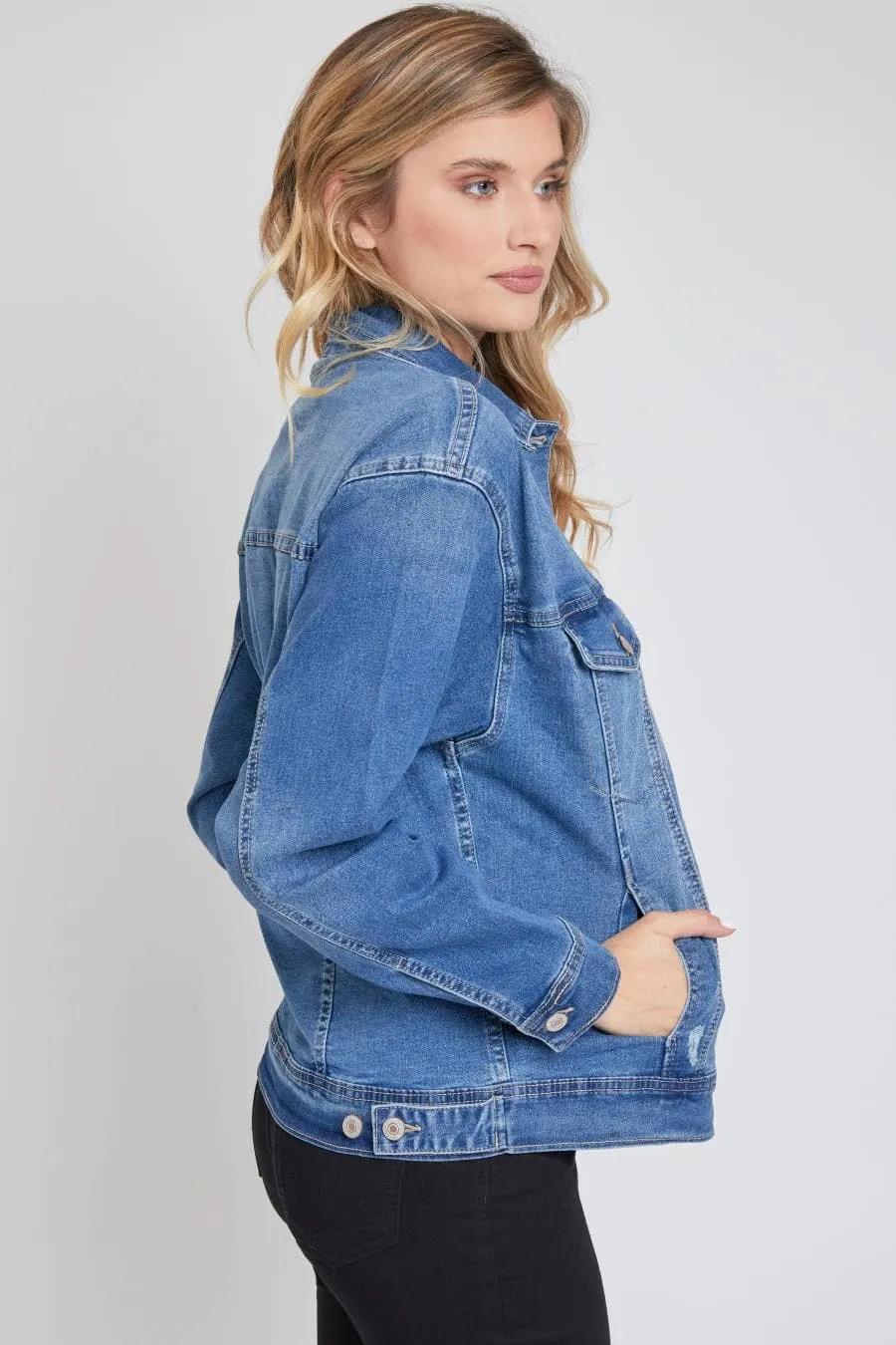 Women's Drop Shoulder Boyfriend Denim Jacket sold by YMI product image thumbnail 4