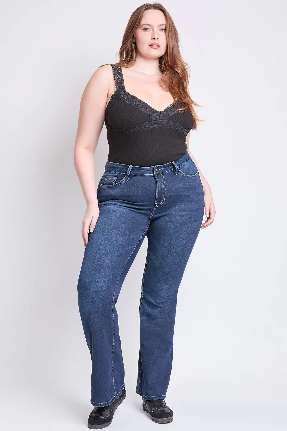 Plus High Rise HyperDenim Flare Jeans sold by YMI