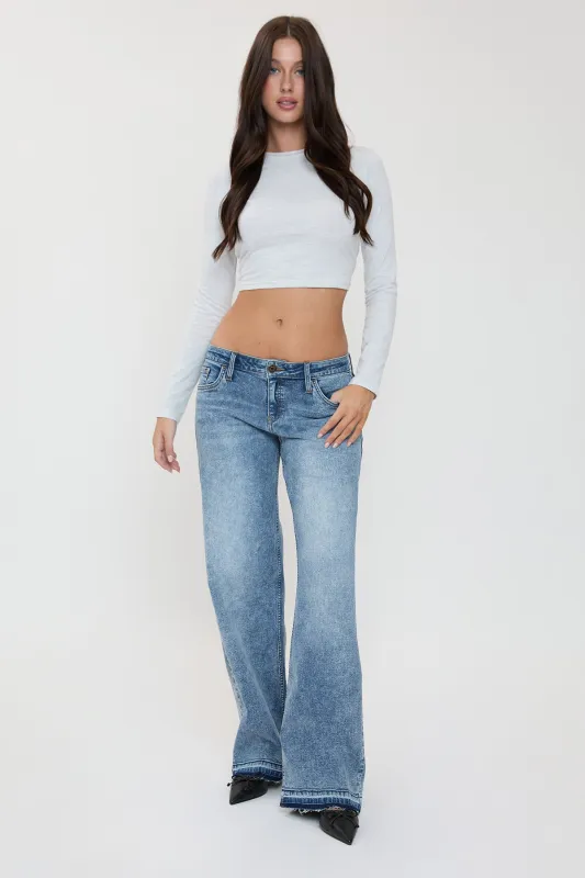 Women's Britney Release Hem Wide Leg Jeans sold by YMI