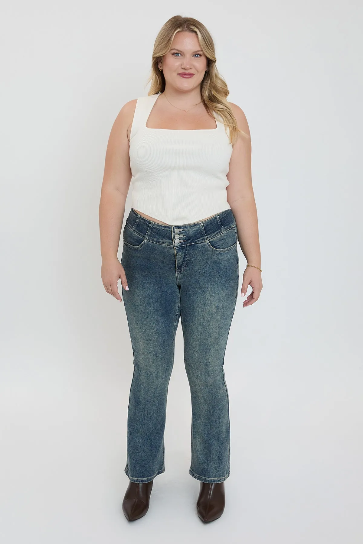Women's Plus 3-Button Bootcut Jeans sold by YMI