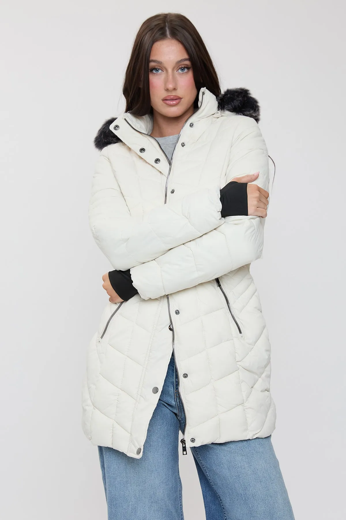 Women's Long Quilted Puffer Jacket sold by YMI product image thumbnail 3