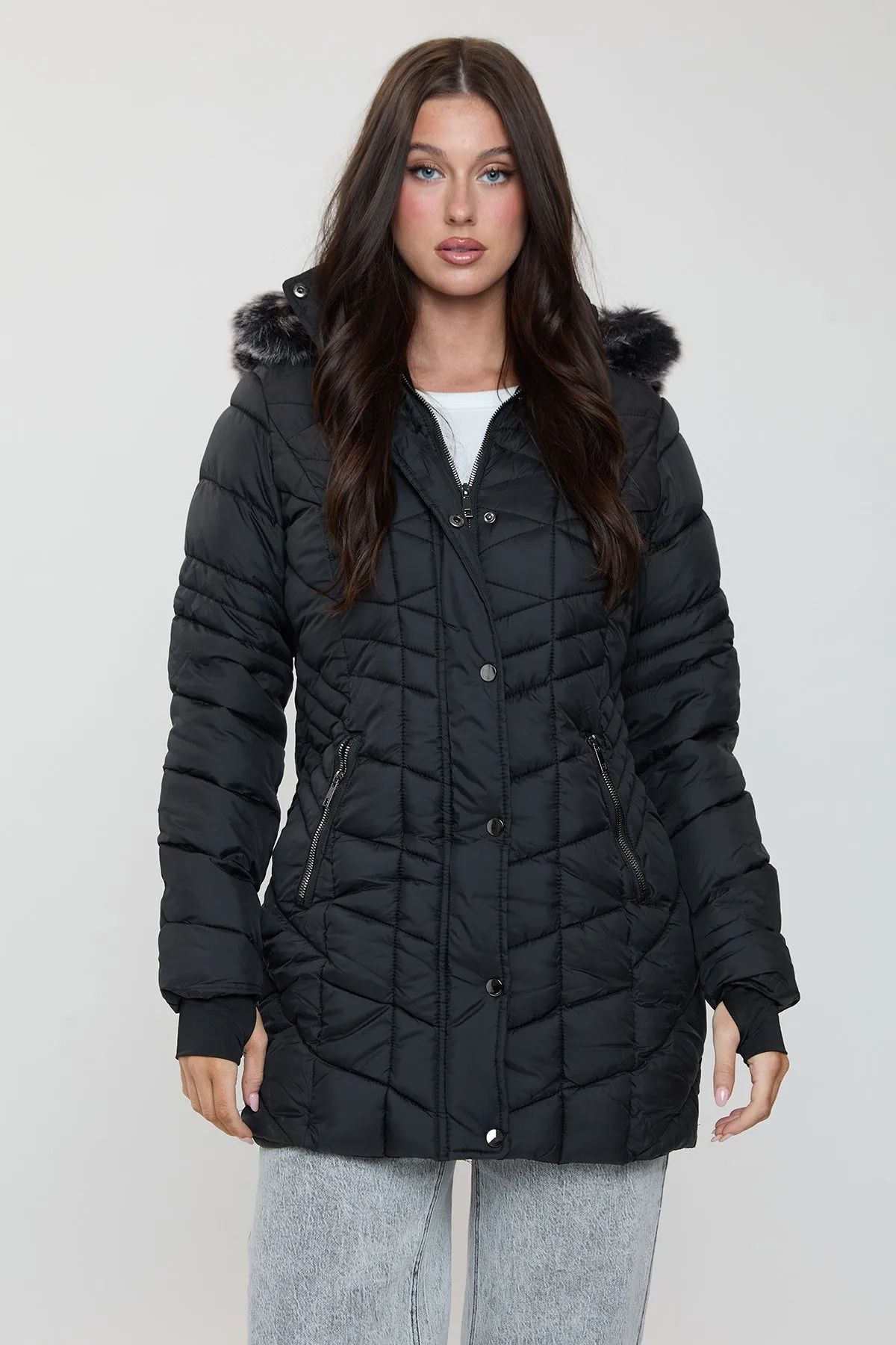 Women's Long Quilted Puffer Jacket sold by YMI product image thumbnail 2