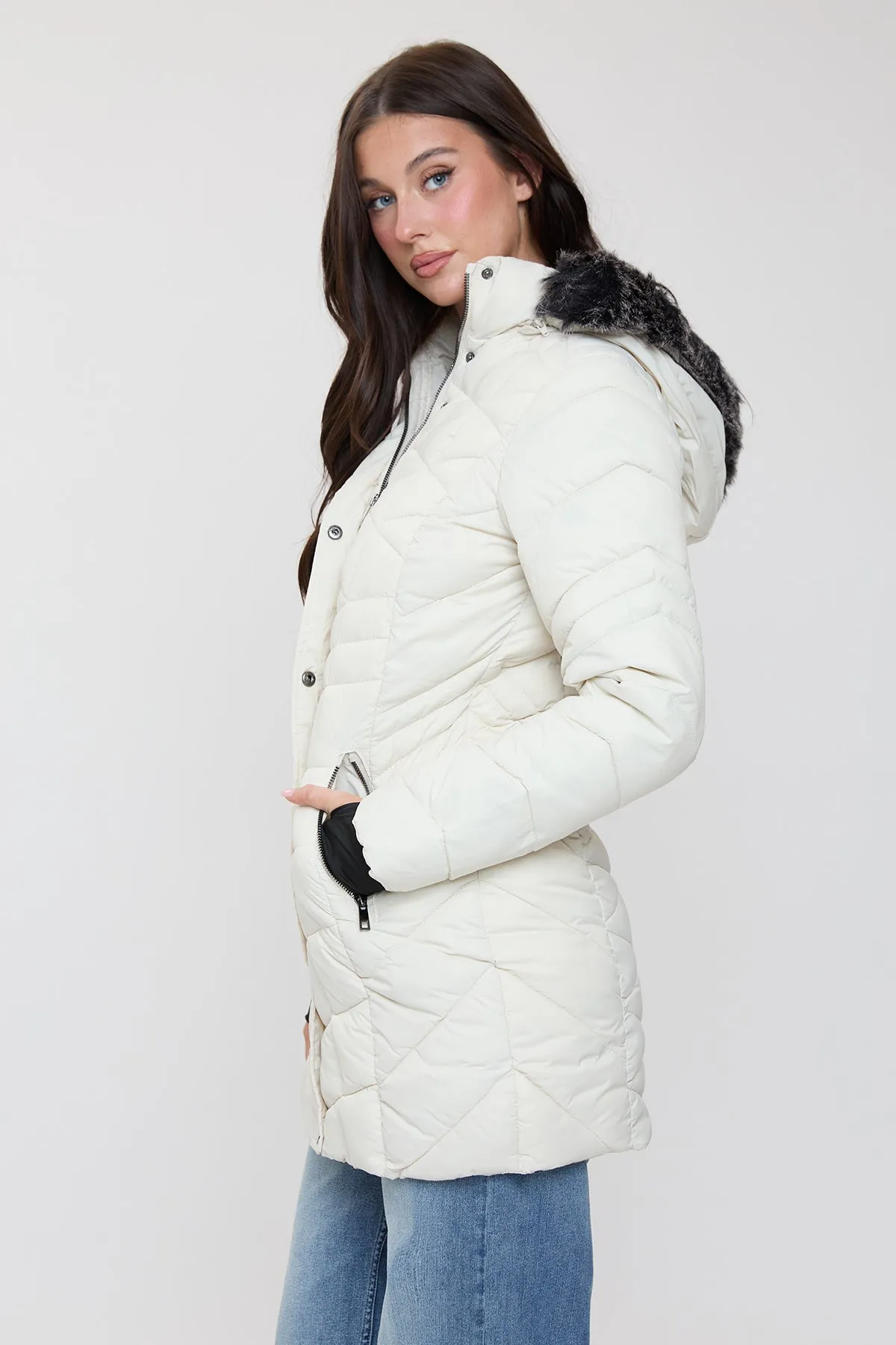 Women's Long Quilted Puffer Jacket sold by YMI product image thumbnail 4