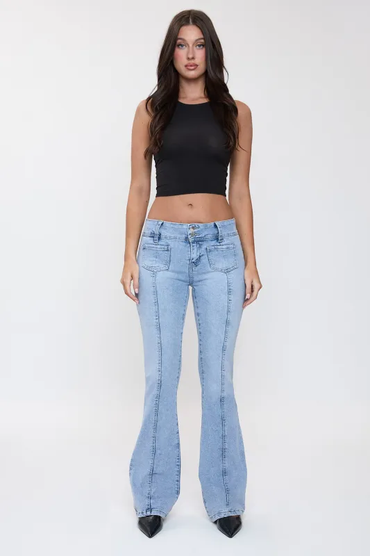 Women's Patch Pocket Flare Jeans sold by YMI