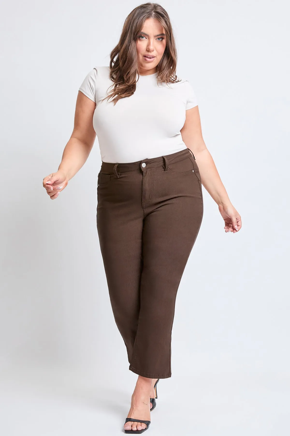 Women's Plus Hyperstretch Cropped Kick Flare Pants, Cocoa sold by YMI