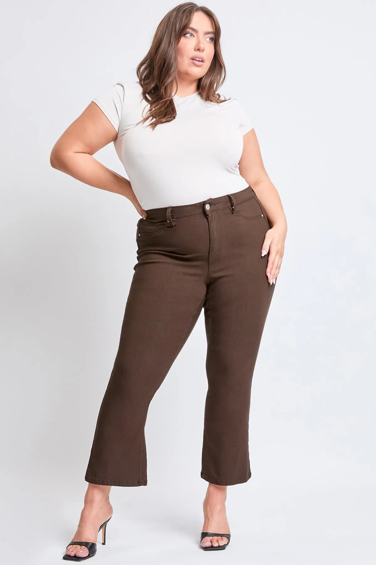 Women's Plus Hyperstretch Cropped Kick Flare Pants, Cocoa sold by YMI product image thumbnail 5