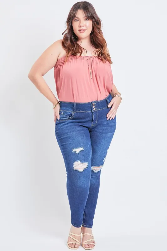 Women's Plus Size Skinny Sustainable WannaBettaButt Jeans sold by YMI