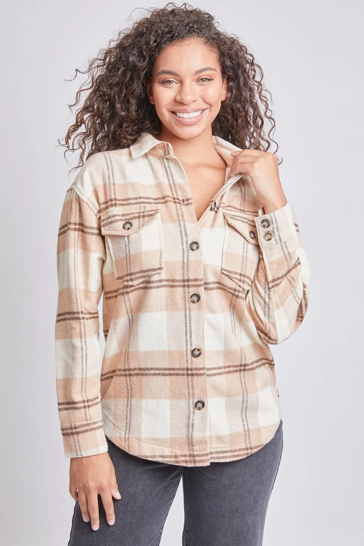Women's Oversized Flannel Plaid Shacket sold by YMI