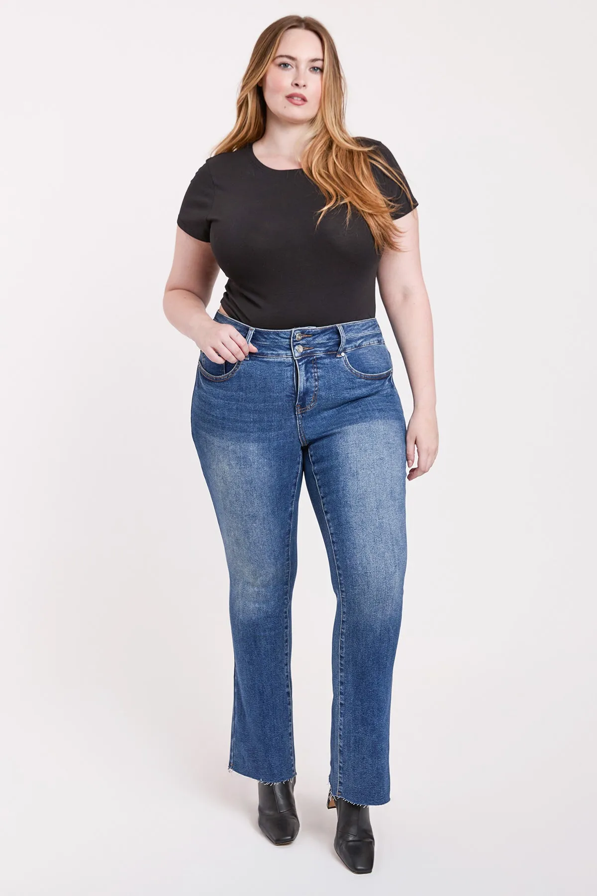 Women's Plus Premium Stretch Bootcut High Rise Jeans sold by YMI