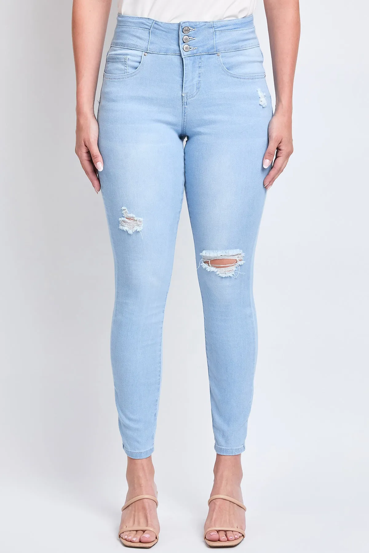 Women's High Rise 3 Button Stacked Waistband Skinny Sustainable Jeans sold by YMI product image thumbnail 2