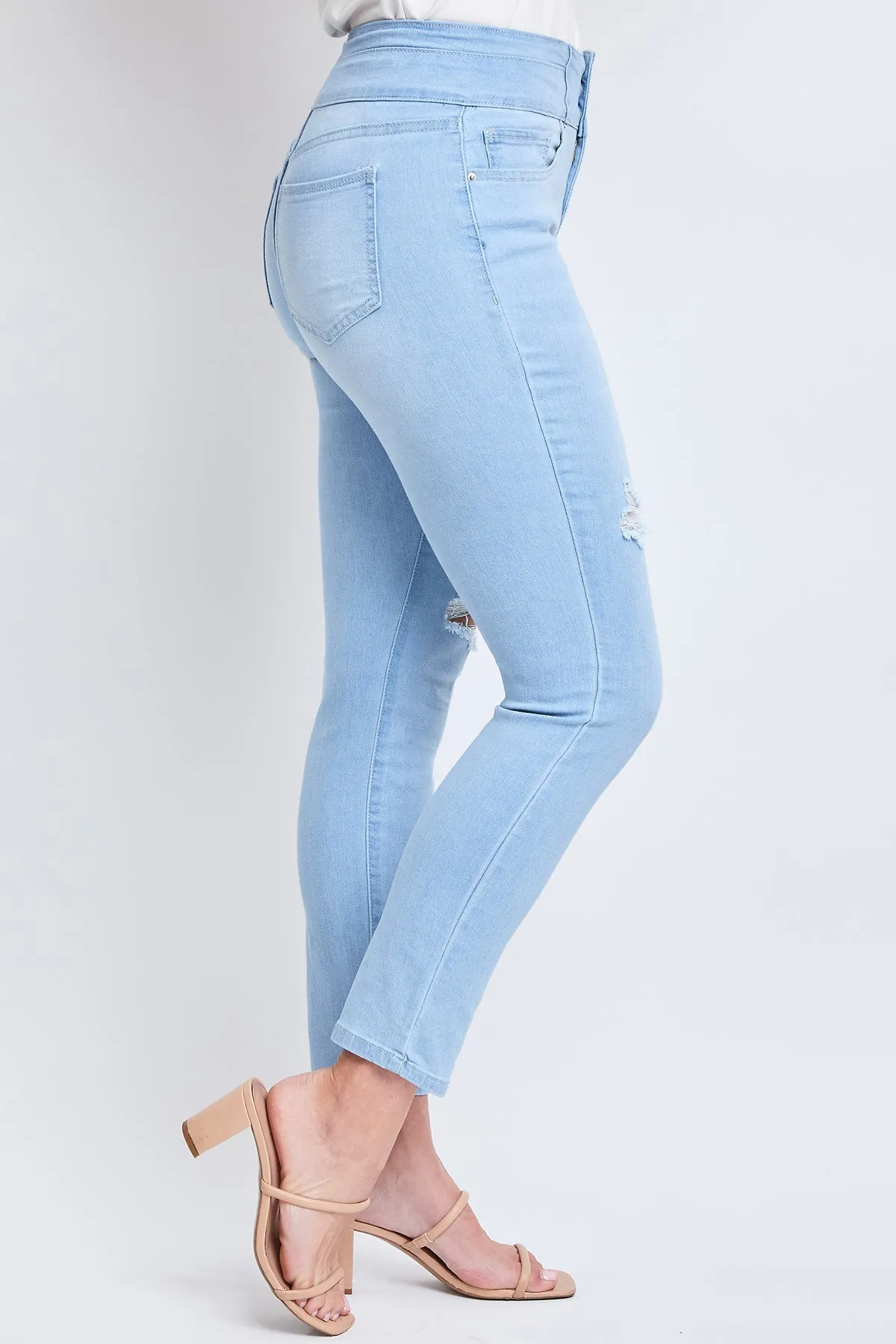 Women's High Rise 3 Button Stacked Waistband Skinny Sustainable Jeans sold by YMI product image thumbnail 4