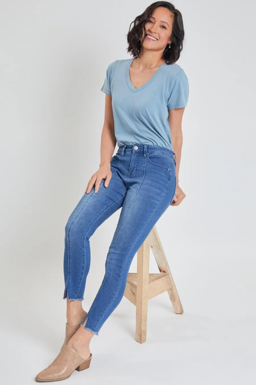 Women's High Rise Skinny With Front Seam and Slit Detail Lifestyle Collection Jeans sold by YMI