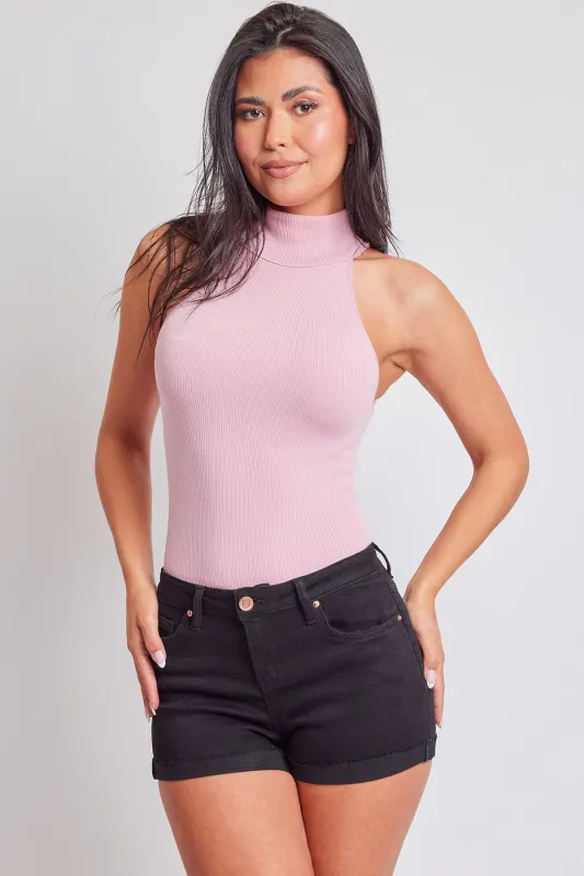 Women's Luxe Raw Edge Cuff Mid Rise Denim Short sold by YMI