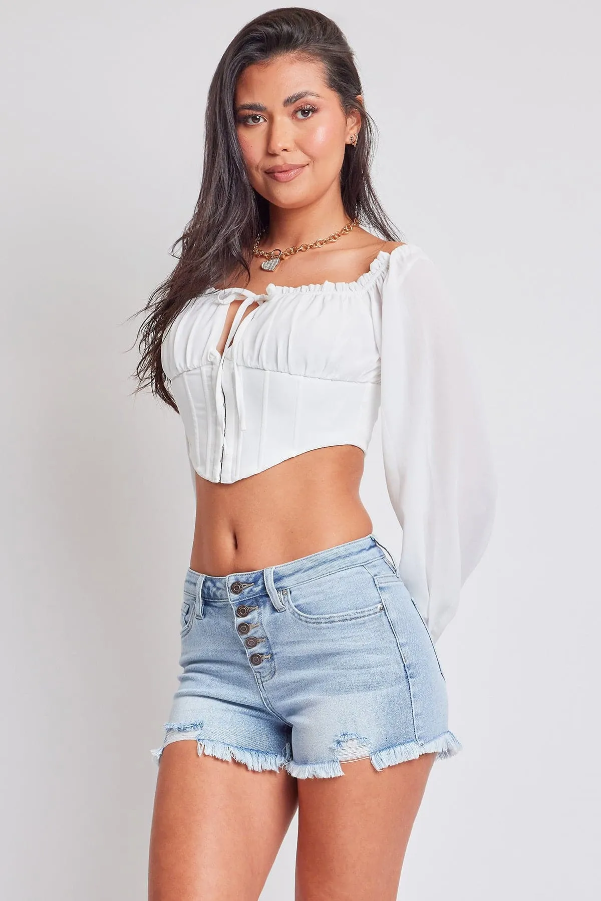 Women's Luxe Fray Hem Denim High Rise Short sold by YMI product image thumbnail 3