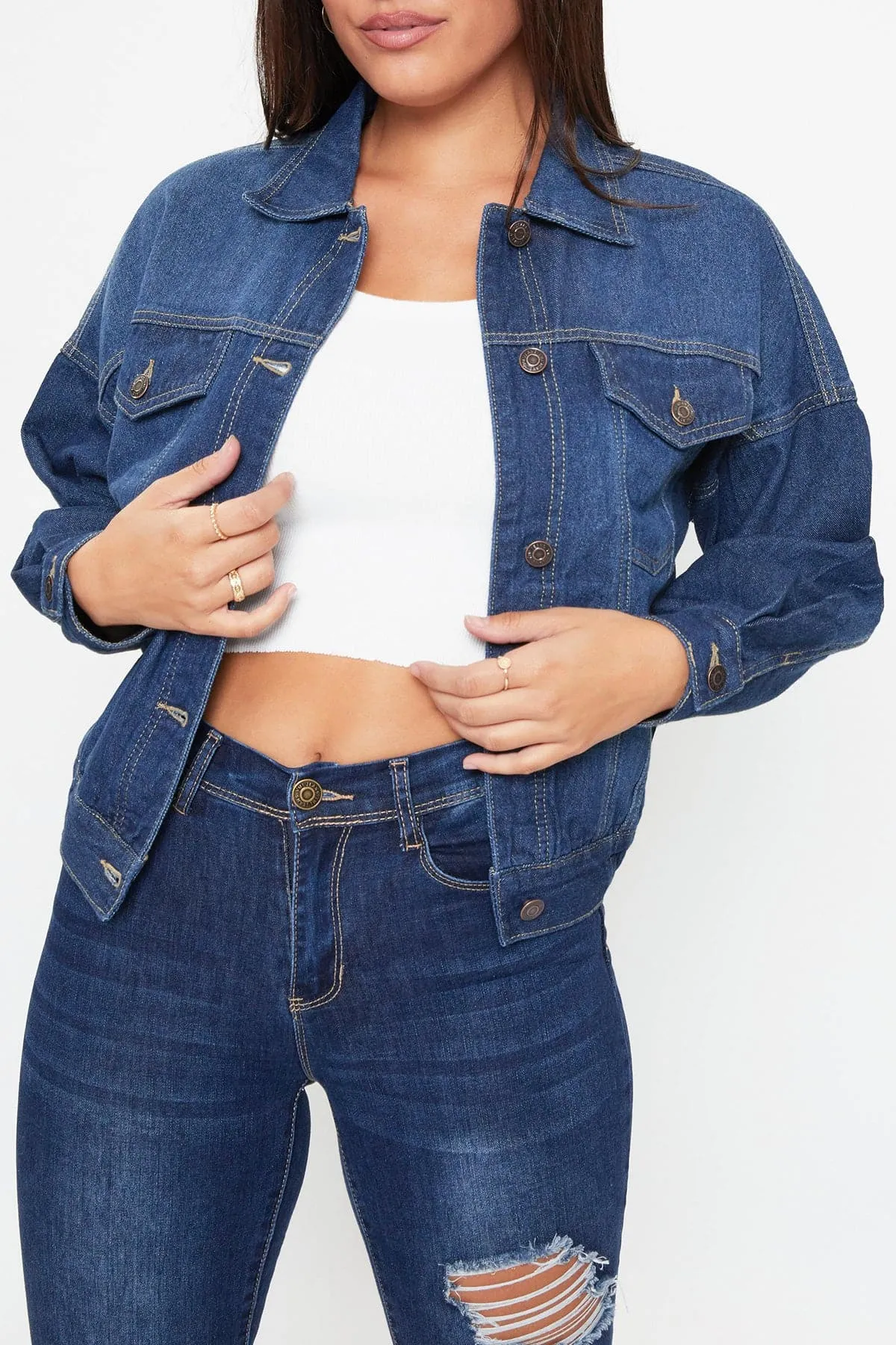 Women's 80's Style Denim With Elastic Hem Jacket sold by YMI product image thumbnail 4
